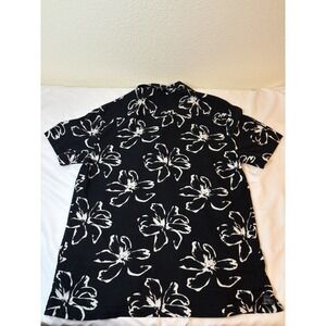 PORTER and ASH Black Linen Floral Hawaiian Button Up Shirt Men's Sz Small